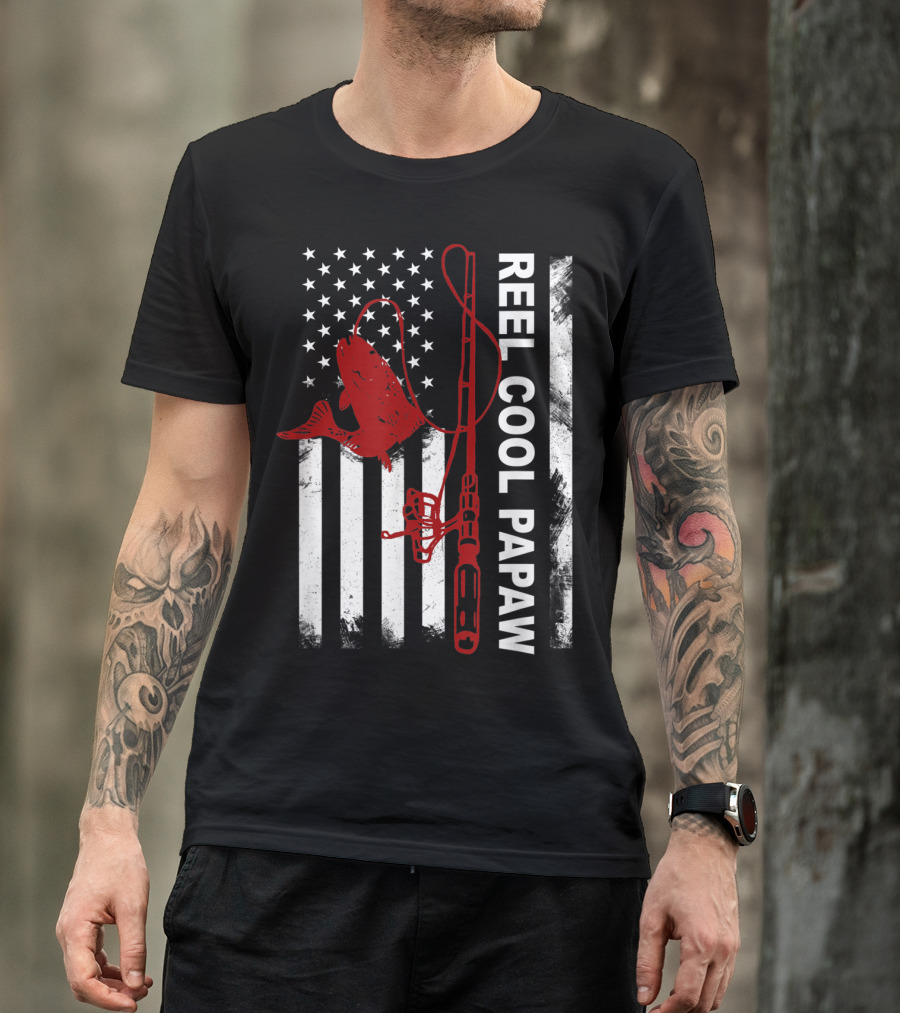 Reel Cool Papaw American Flag Fishing Rod July T-Shirt