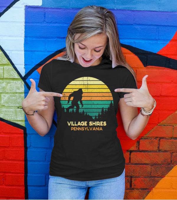 Village Shires Pennsylvania Retro Bigfoot Sunset Scene T-Shirt