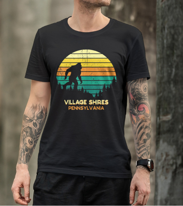 Village Shires Pennsylvania Retro Bigfoot Sunset Scene T-Shirt