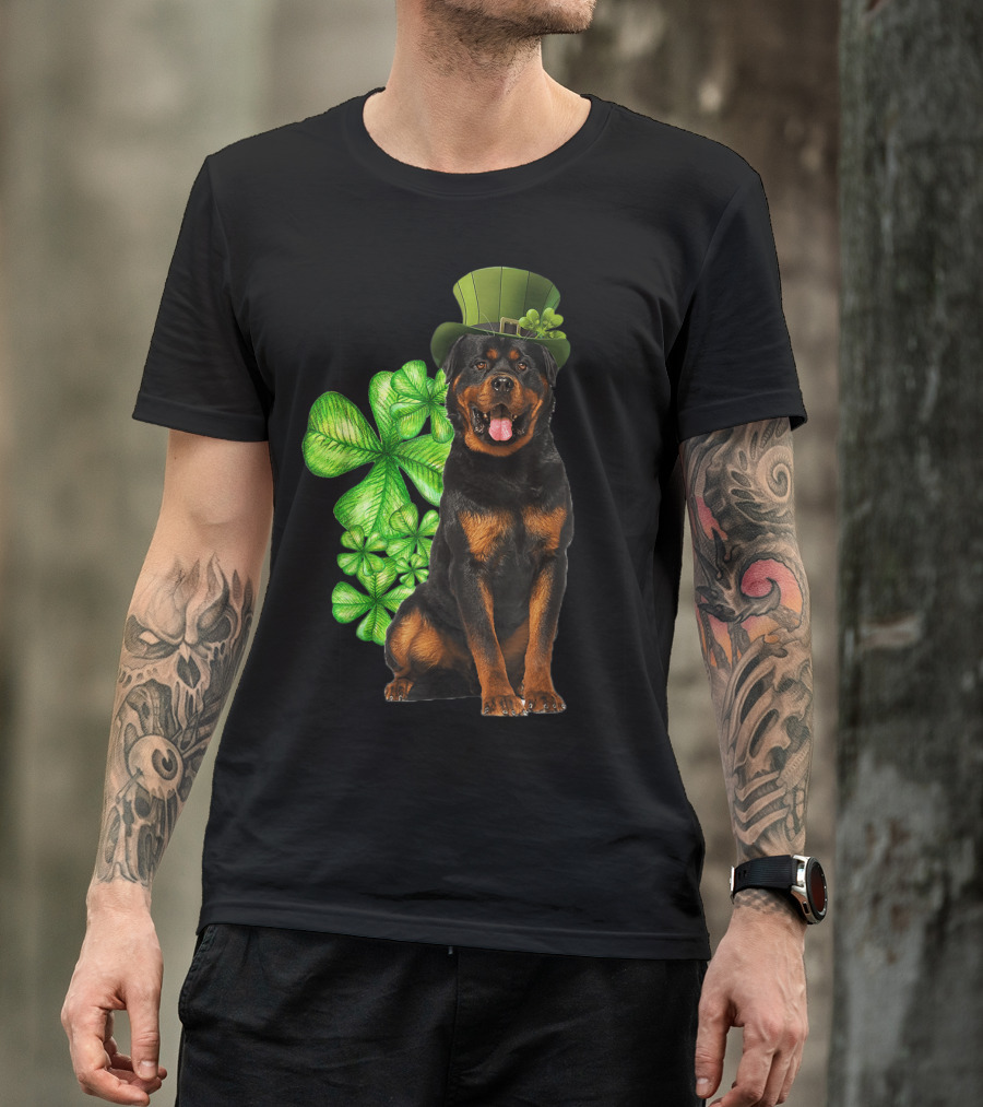 Rottweilers Irish Shamrock Top Hat Dog Lovers T-Shirt