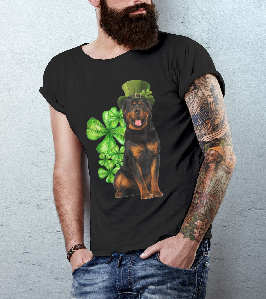 Rottweilers Irish Shamrock Top Hat Dog Lovers T-Shirt