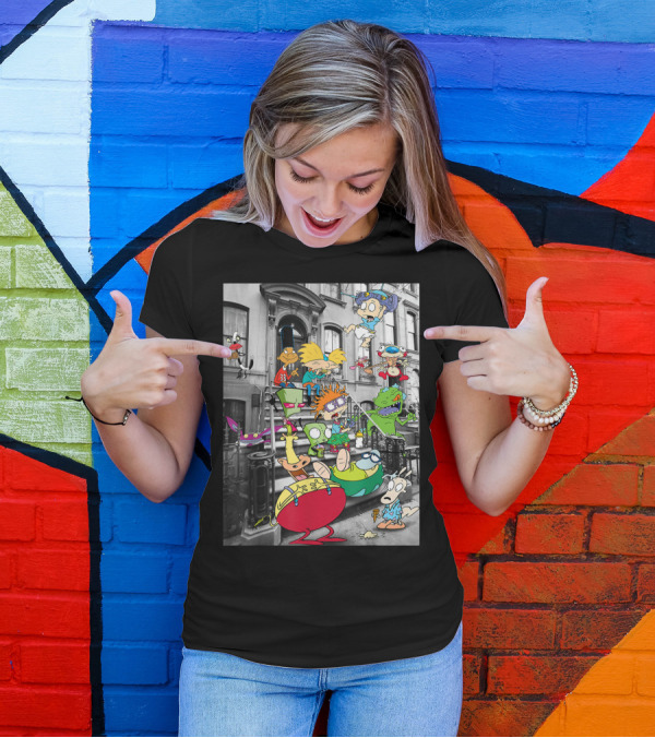 Nickelodeon Classic Nicktoons Arnold Chuckie Rocko Reptar Hanging On Stoop T-Shirt