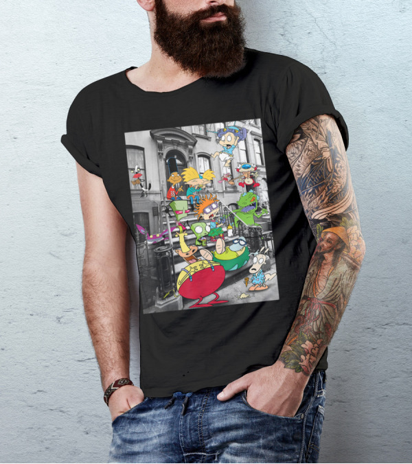 Nickelodeon Classic Nicktoons Arnold Chuckie Rocko Reptar Hanging On Stoop T-Shirt