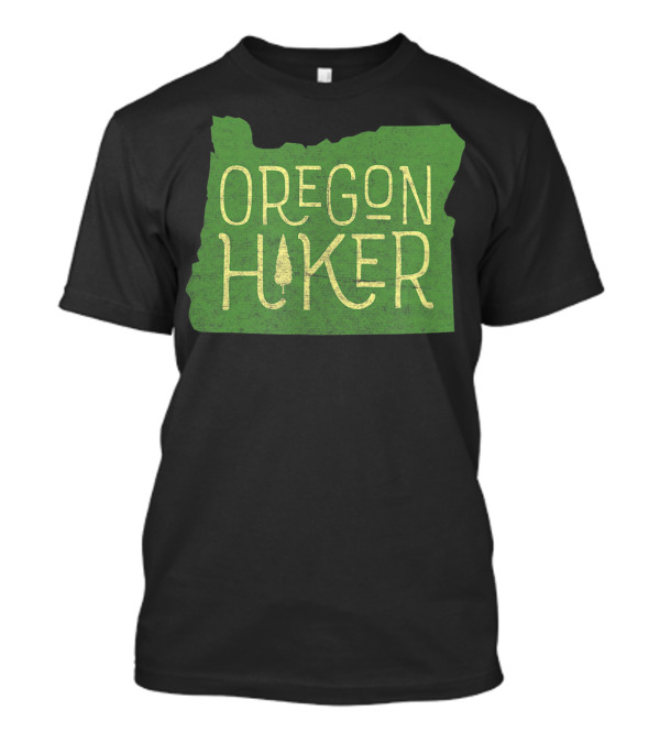Oregon Hiker Map Shape With Pine Tree Lettering Classic Hiking T-Shirt