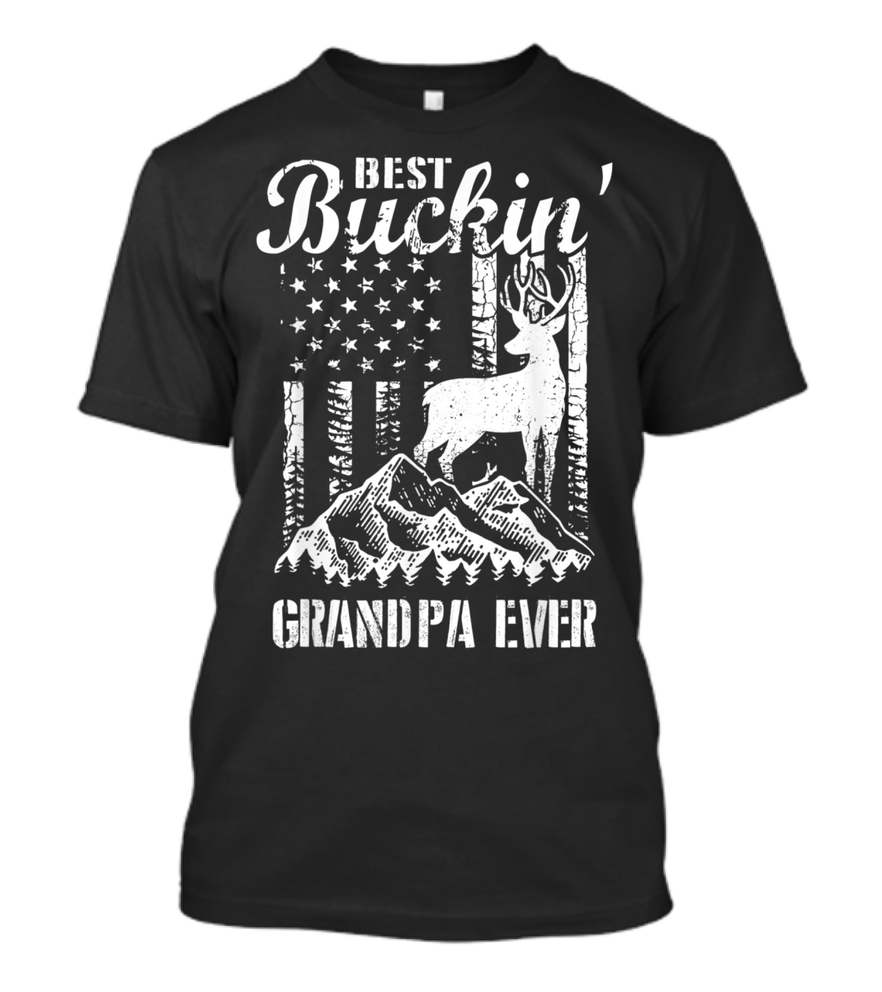 Best Buckin' Grandpa Ever Deer Hunting Father Mountains American Flag T-Shirt
