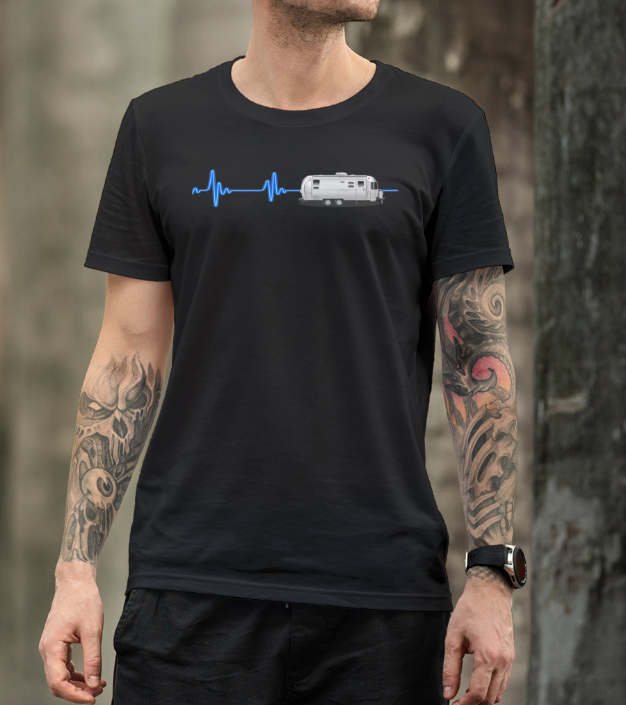Airstream With Blue Neon Heartbeat T-Shirt