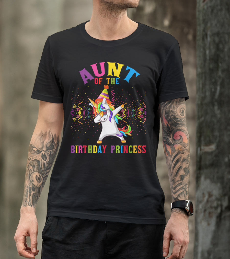 Aunt Of The Birthday Princess Dabbing Unicorn With Party Hat T-Shirt