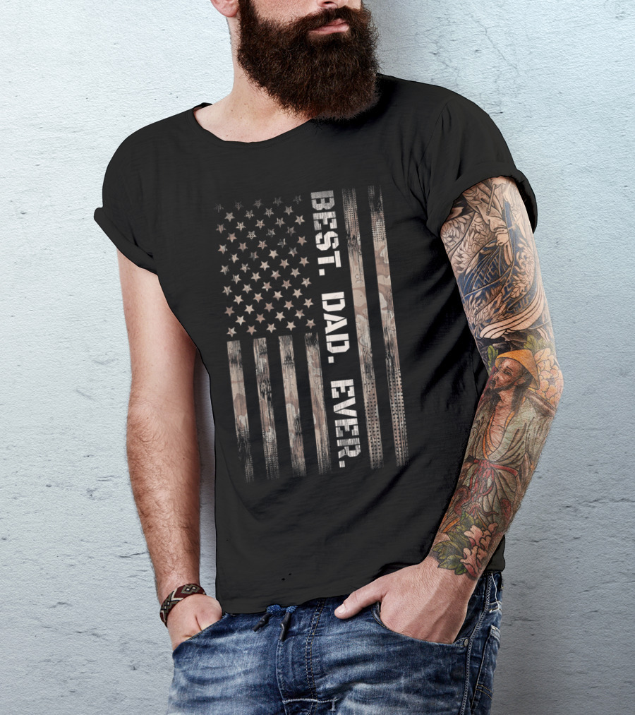Best Dad Ever American Flag Camo Vintage Fathers T-Shirt