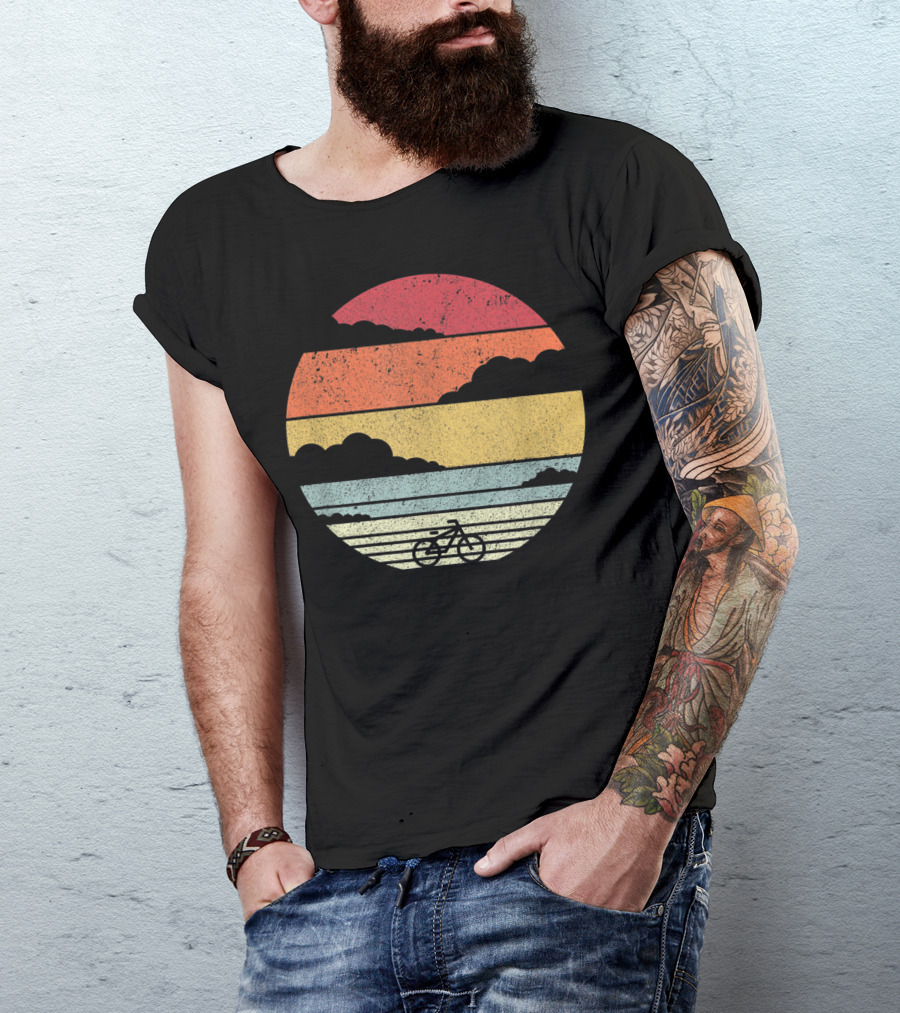 Retro Sunset Bicycle Ride With Stripes T-Shirt