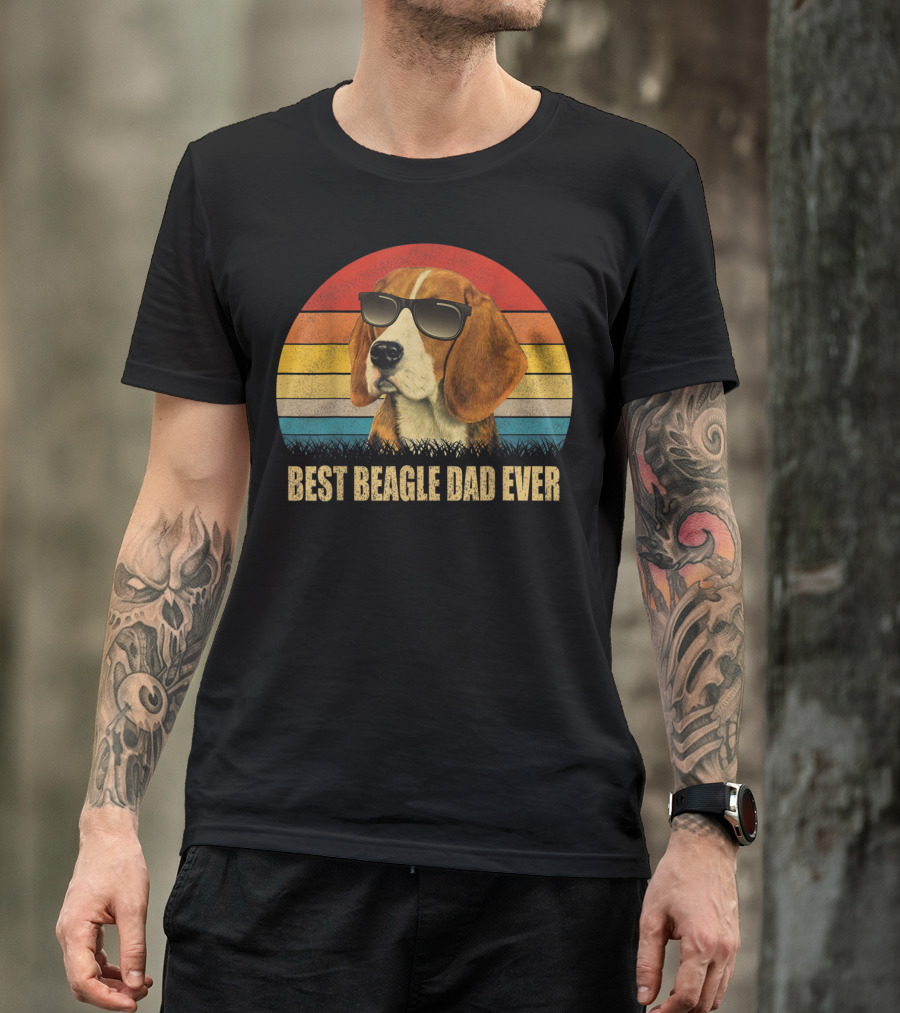 Best Beagle Dad Ever Retro Sunglasses Dog T-Shirt