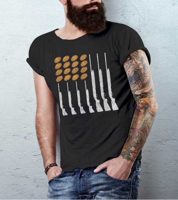 Clay Target Shooting Trap Skeet American Flag Shotguns T-Shirt