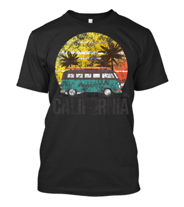 California Vintage Surf Van With Sunset And Palm Trees T-Shirt