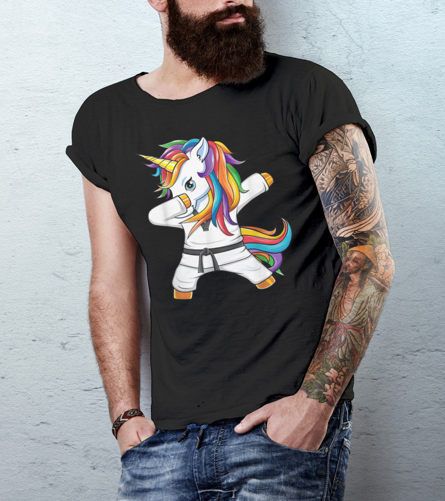 Dabbing Unicorn Karate Taekwondo Kids Girl Rainbow Martial Arts T-Shirt
