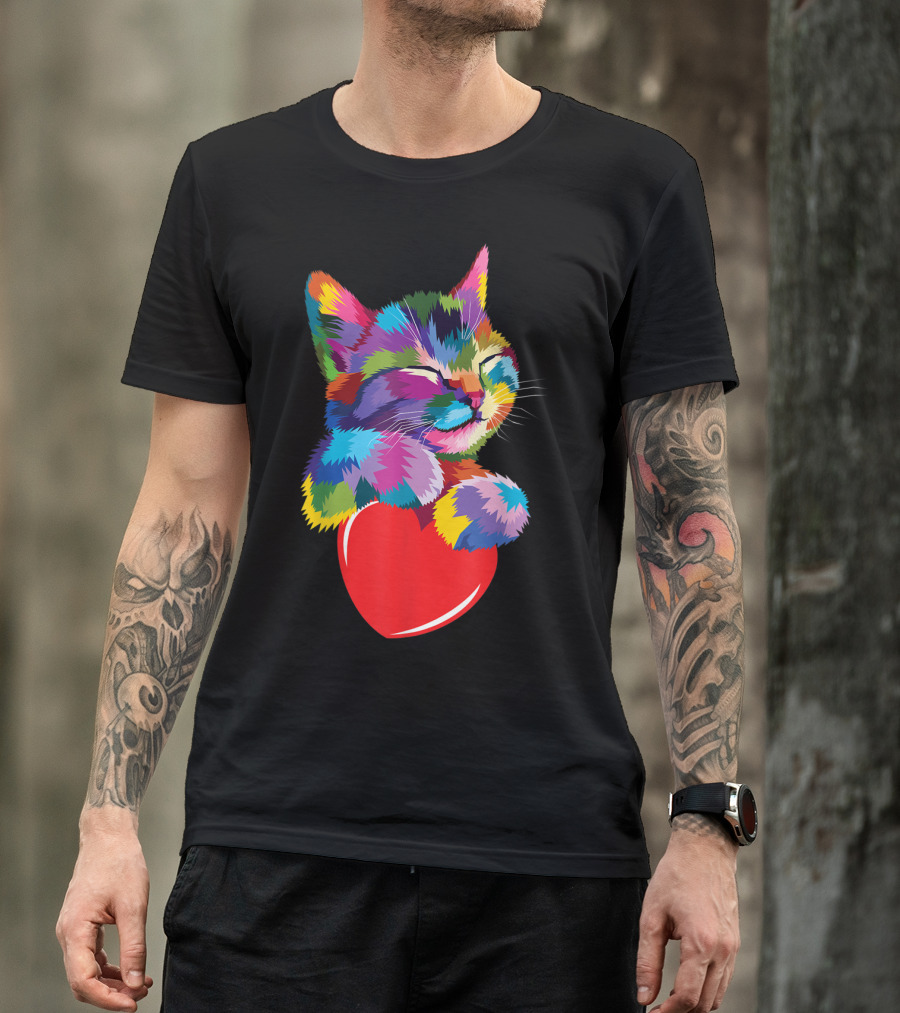 Cat For Kitten Lovers Colorful Cute Kitty Heart T-Shirt