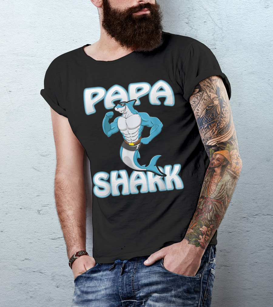 Papa Shark Muscular Gym Dad Father's Day T-Shirt