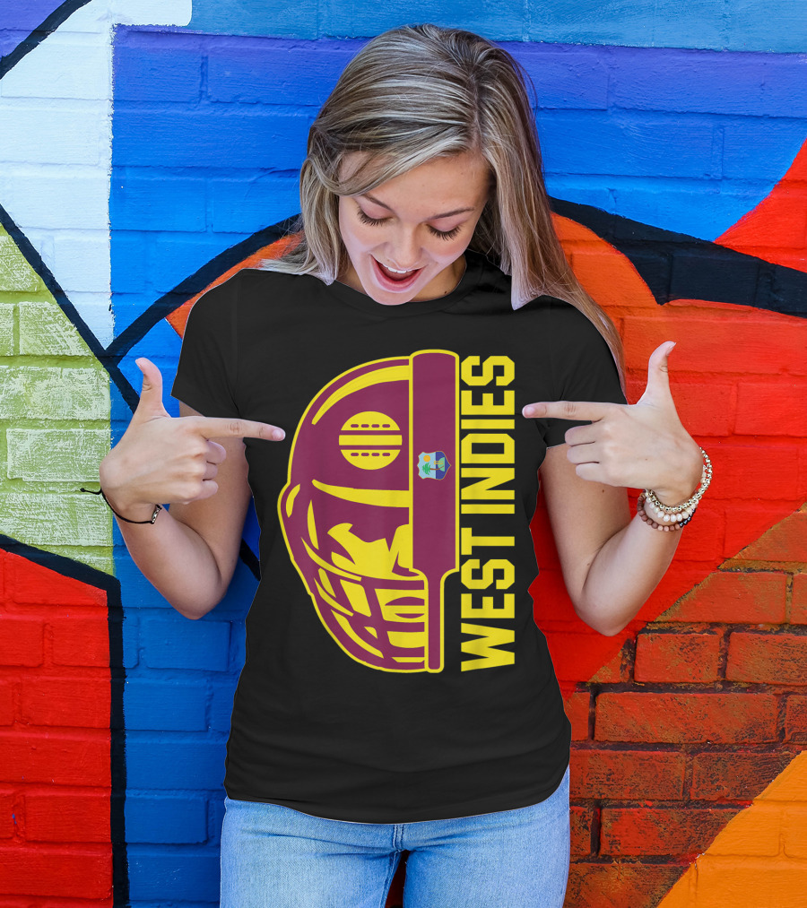 West Indies Cricket Fan Helmet Emblem With Ball And Bat T-Shirt