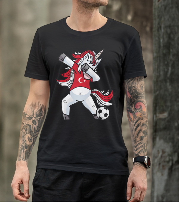 Dabbing Unicorn In Turkish Soccer Outfit With Ball T-Shirt