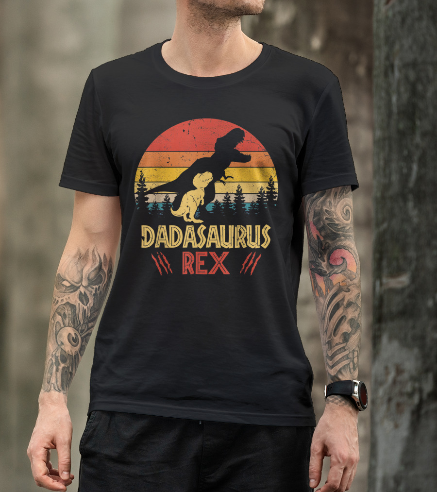 Dadasaurus Rex Dinosaur Retro Sunset Forest T-Shirt