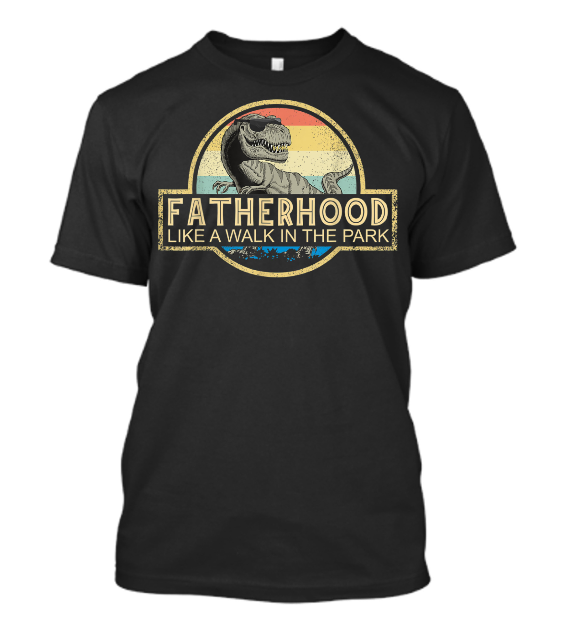 Fatherhood Like A Walk In The Park Dinosaur Retro Sunse T-Shirt