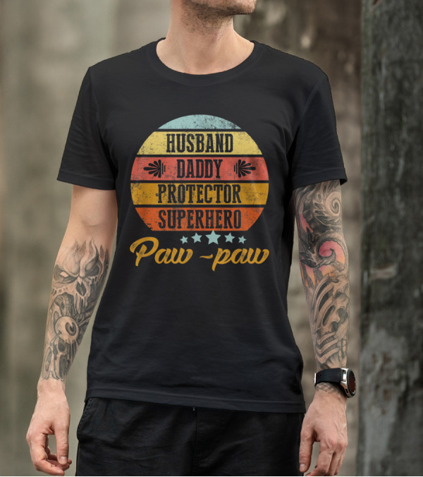 Husband Daddy Protector Superhero Paw-Paw T-Shirt