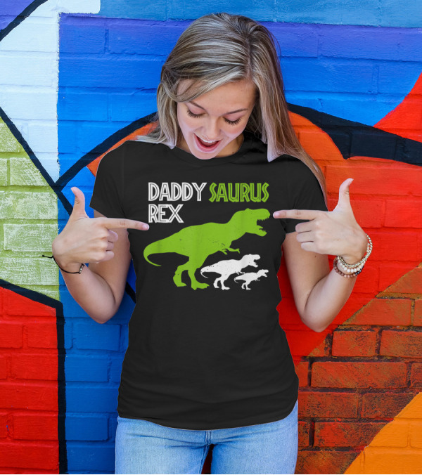 Funny Father's Day Daddysaurus Rex Dinosaur Dad And Kids T-Rex T-Shirt