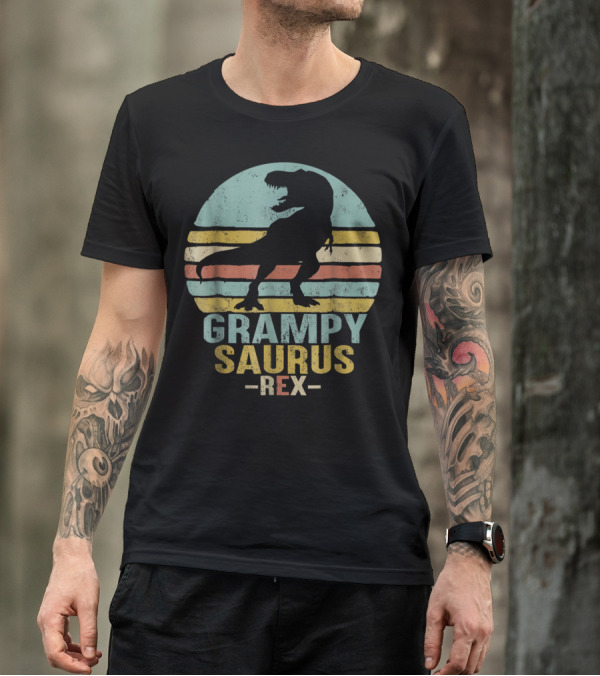 Grampysaurus Rex Funny Dinosaur Retro Sunset Stripes Grampy Sau T-Shirt