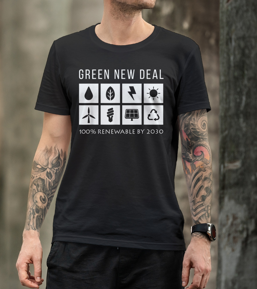 Green New Deal 100% Renewable By 2030 Climate Change Activism Icons T-Shirt