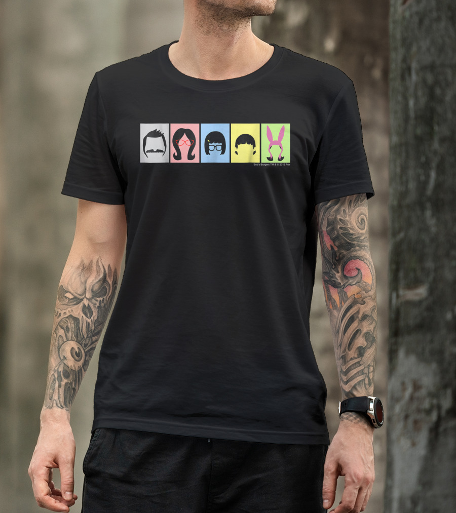 Bob's Burgers Characters Hair And Hats On Color Blocks T-Shirt
