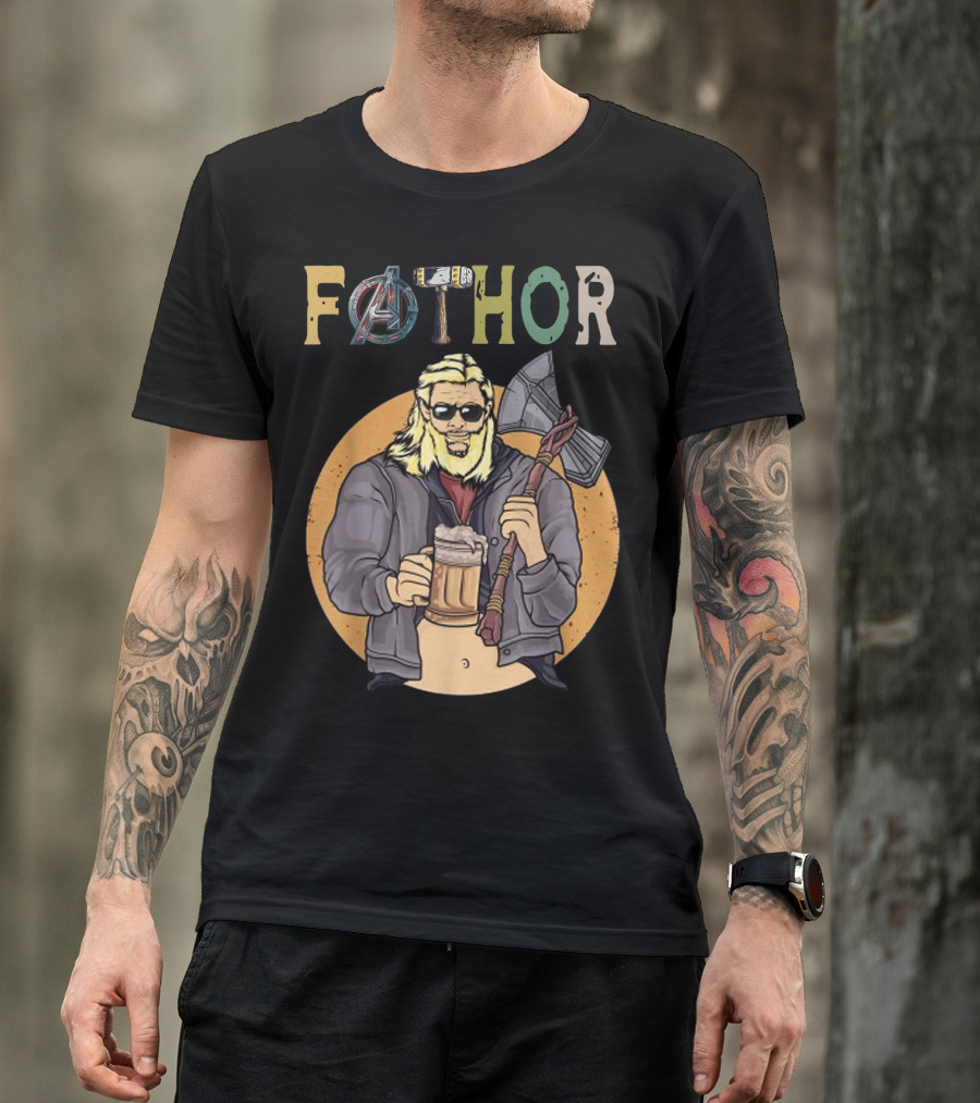 Fathor Avenger Beer Drinking Dad With Axe And Hammer T-Shirt