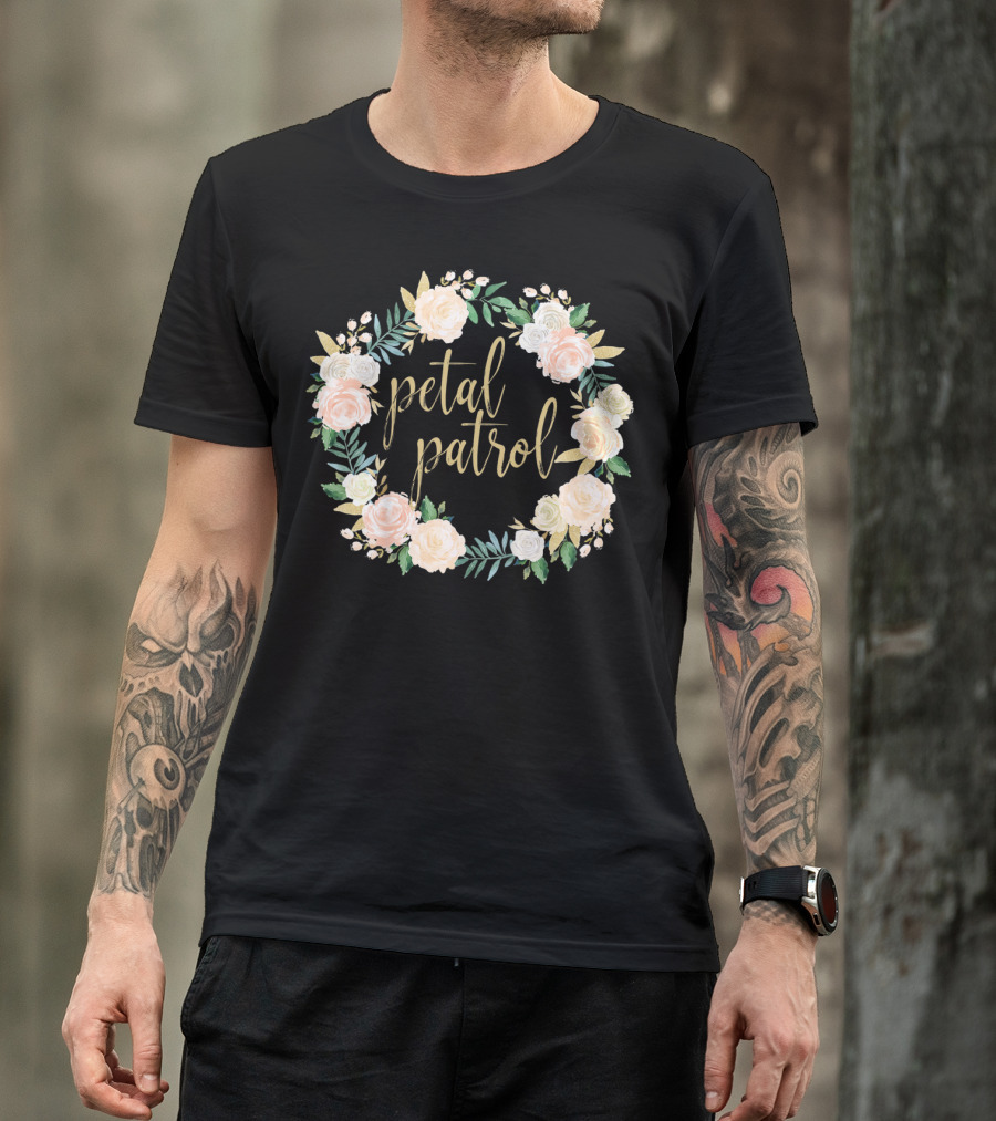 Petal Patrol Pink Blush Floral Wreath Kids Flower Girl T-Shirt