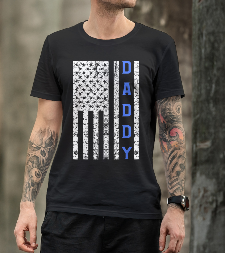 American Flag Thin Blue Line Daddy Cop Dad T-Shirt