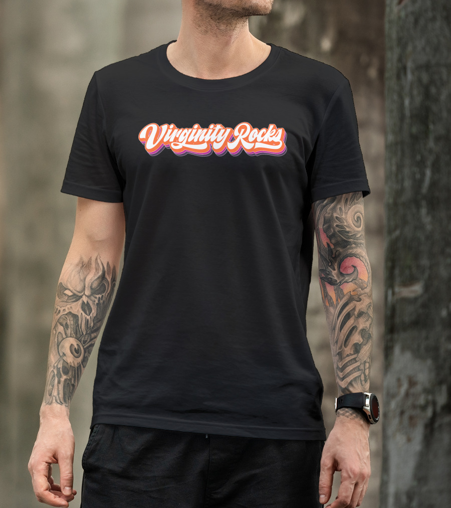 Virginity Rocks Bold Retro 70s Script T-Shirt
