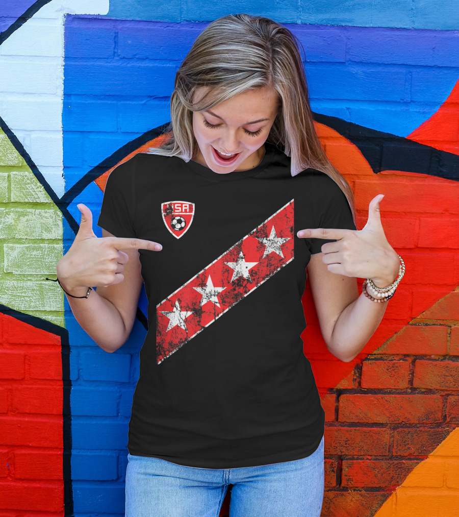 USA Soccer Stars Emblem With Red And White Stripes T-Shirt