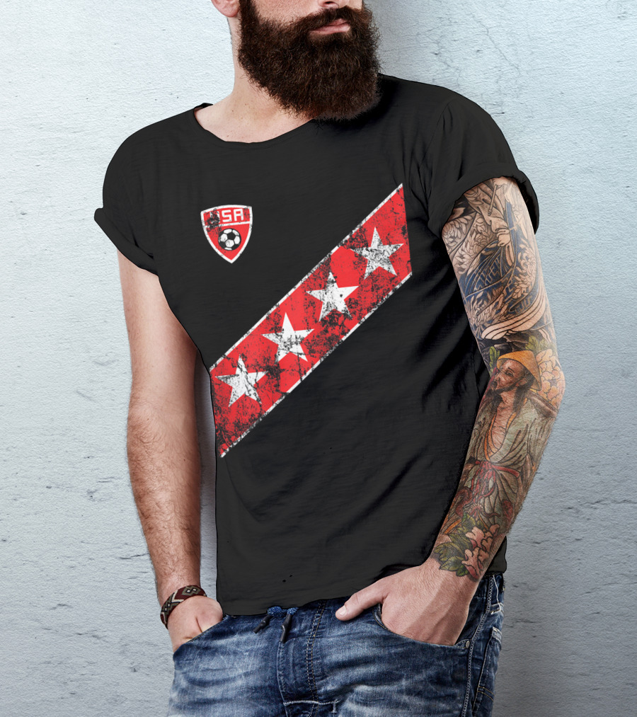 USA Soccer Stars Emblem With Red And White Stripes T-Shirt