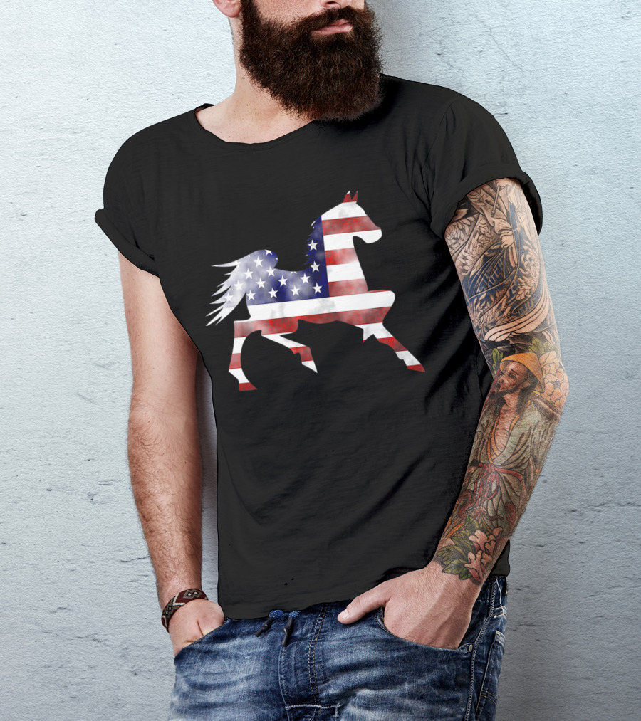American Flag Horse Silhouette Riding T-Shirt