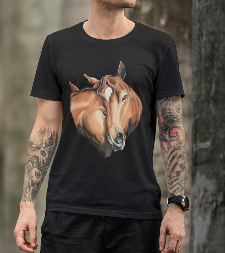 Cute Brown Horses Love Horse Affection T-Shirt