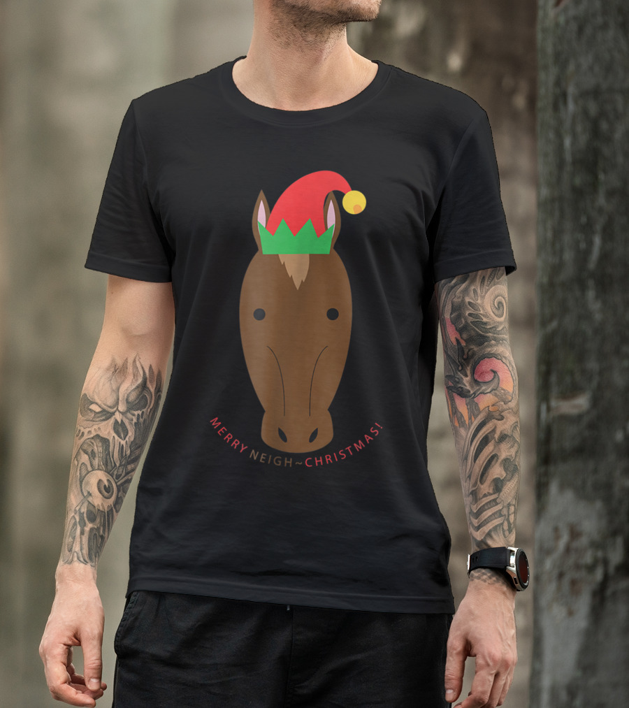 Merry Neigh Christmas Cute Horse Face Character T-Shirt
