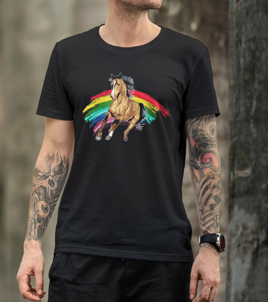 Cute Horse With Vibrant Rainbow For Horse Lovers T-Shirt