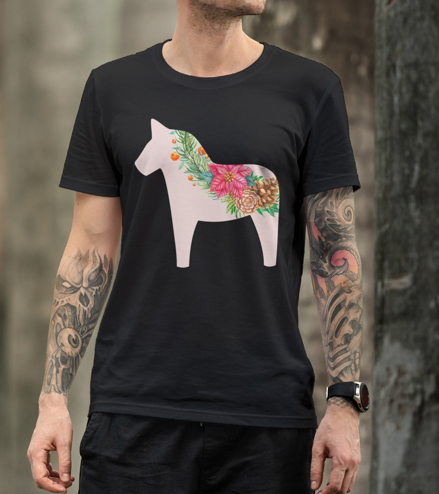 Dala Horse Swedish Christmas Floral Design Sweden T-Shirt