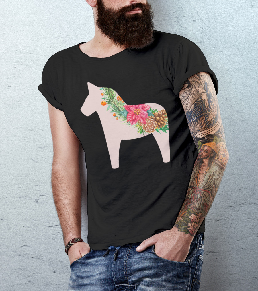 Dala Horse Swedish Christmas Floral Design Sweden T-Shirt