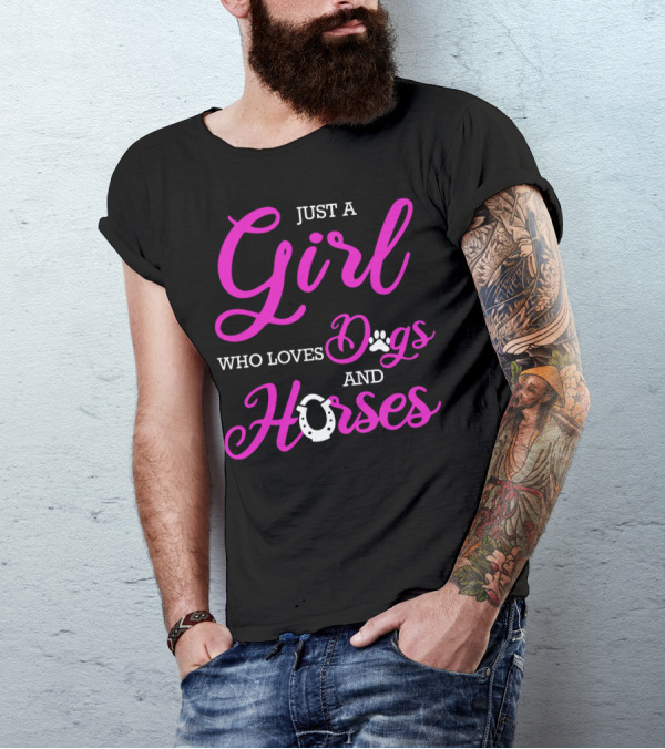 Just A Girl Who Loves Dogs And Horses Cute Funny Horseback Riding R2 T-Shirt