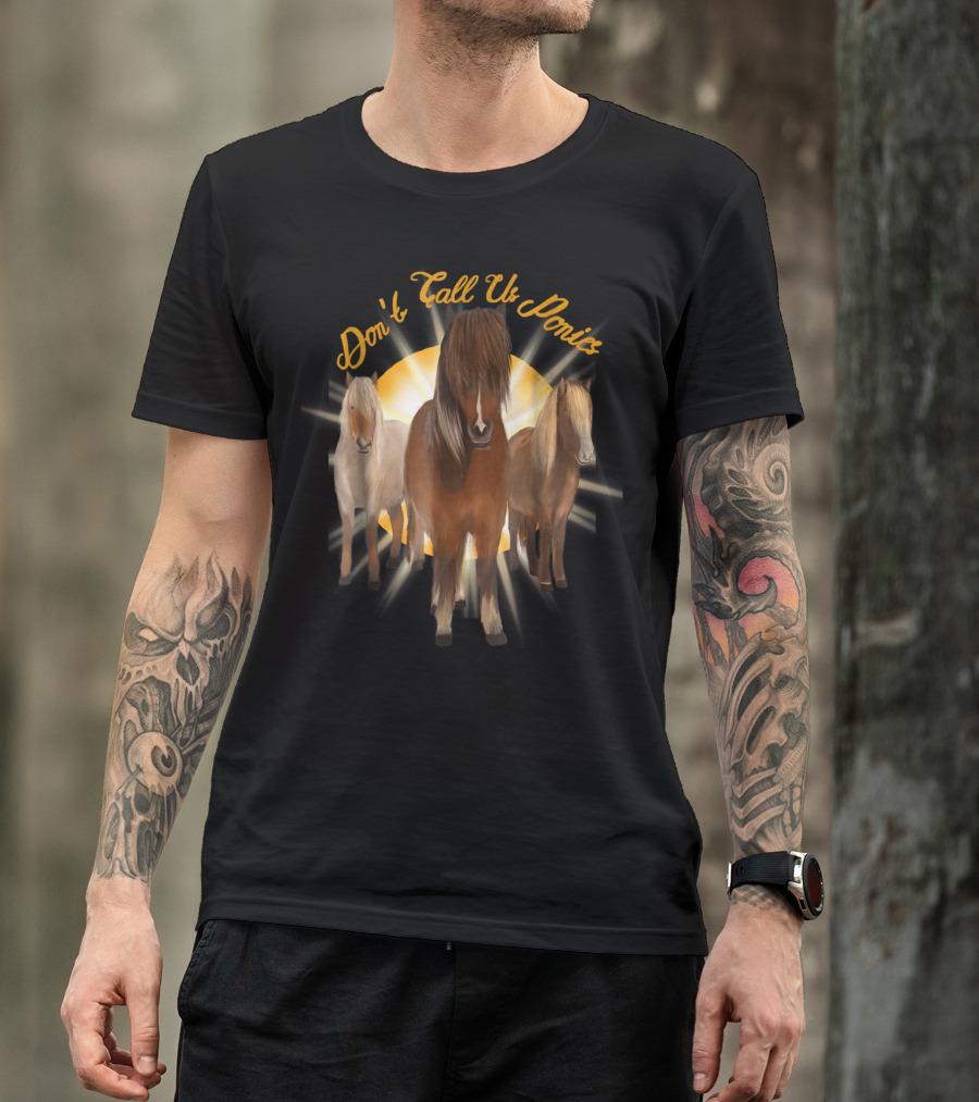 Don't Call Us Ponies Funny Cute Miniature Horse Trio Sunburst T-Shirt