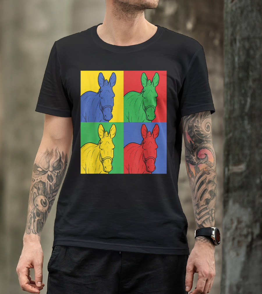 Donkey Pop Art Horse Colorful Four Panel T-Shirt