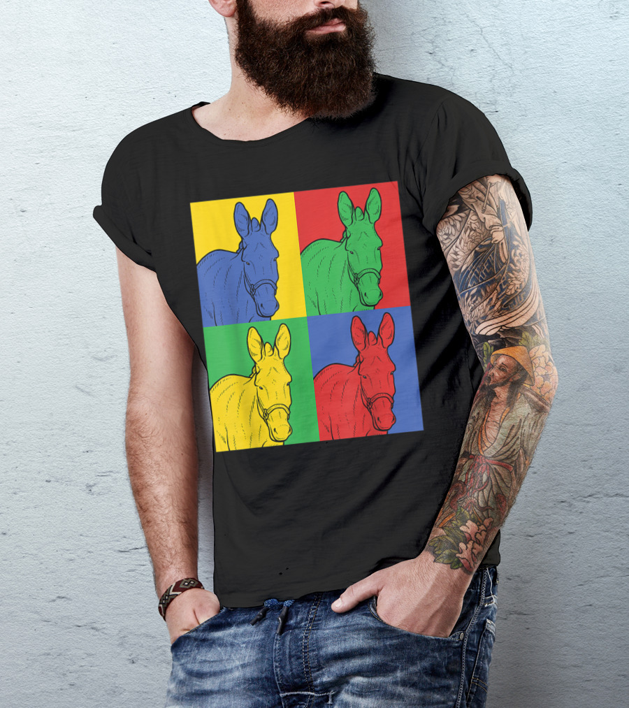 Donkey Pop Art Horse Colorful Four Panel T-Shirt