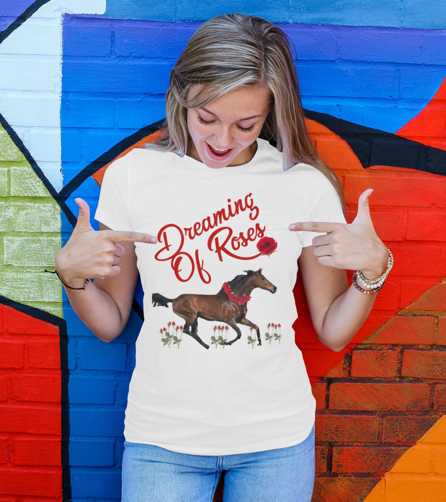 Dreaming Of Roses Horse With Red Floral Accents T-Shirt