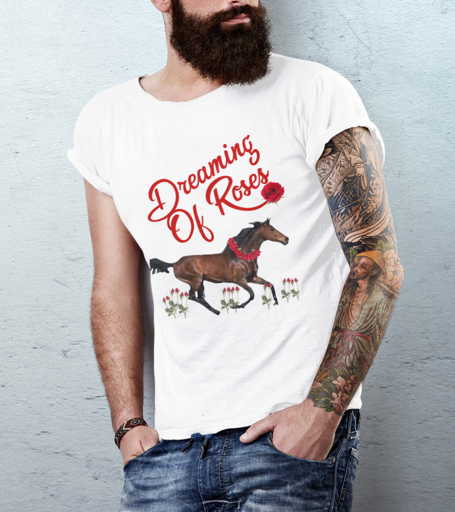 Dreaming Of Roses Horse With Red Floral Accents T-Shirt