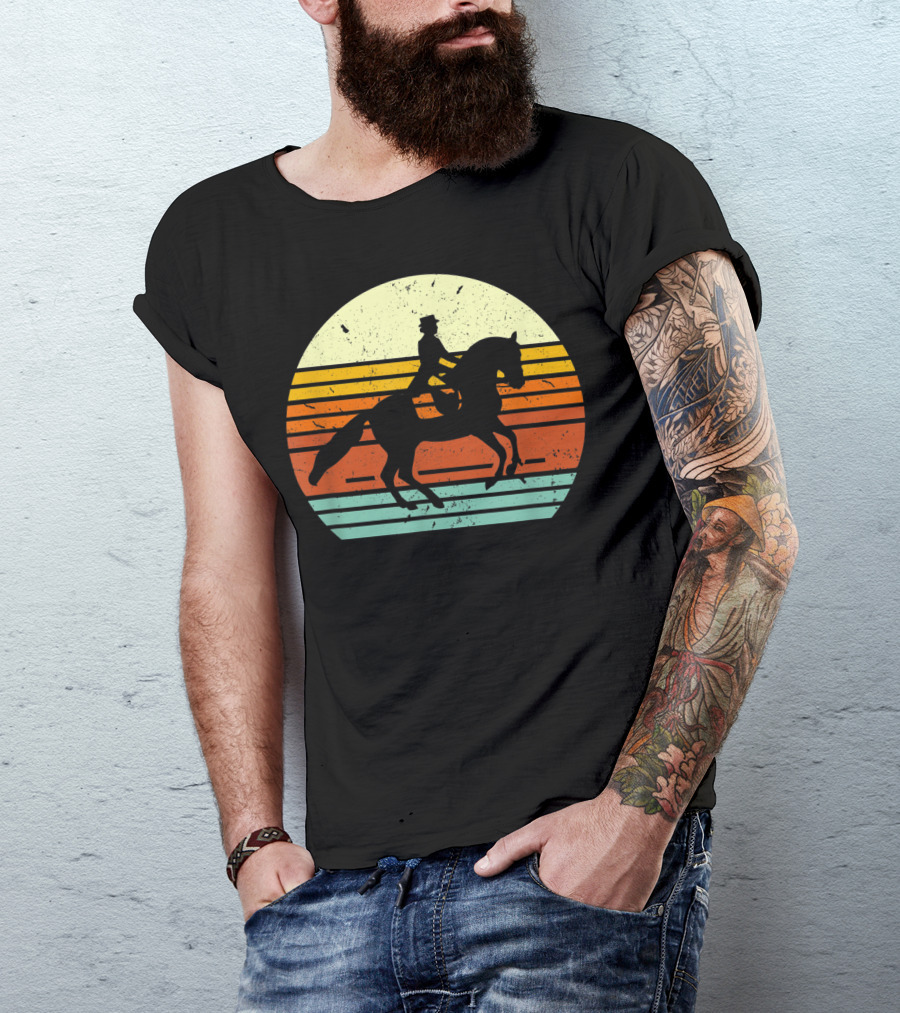 Dressage Horse And English Rider Vintage Sunset T-Shirt