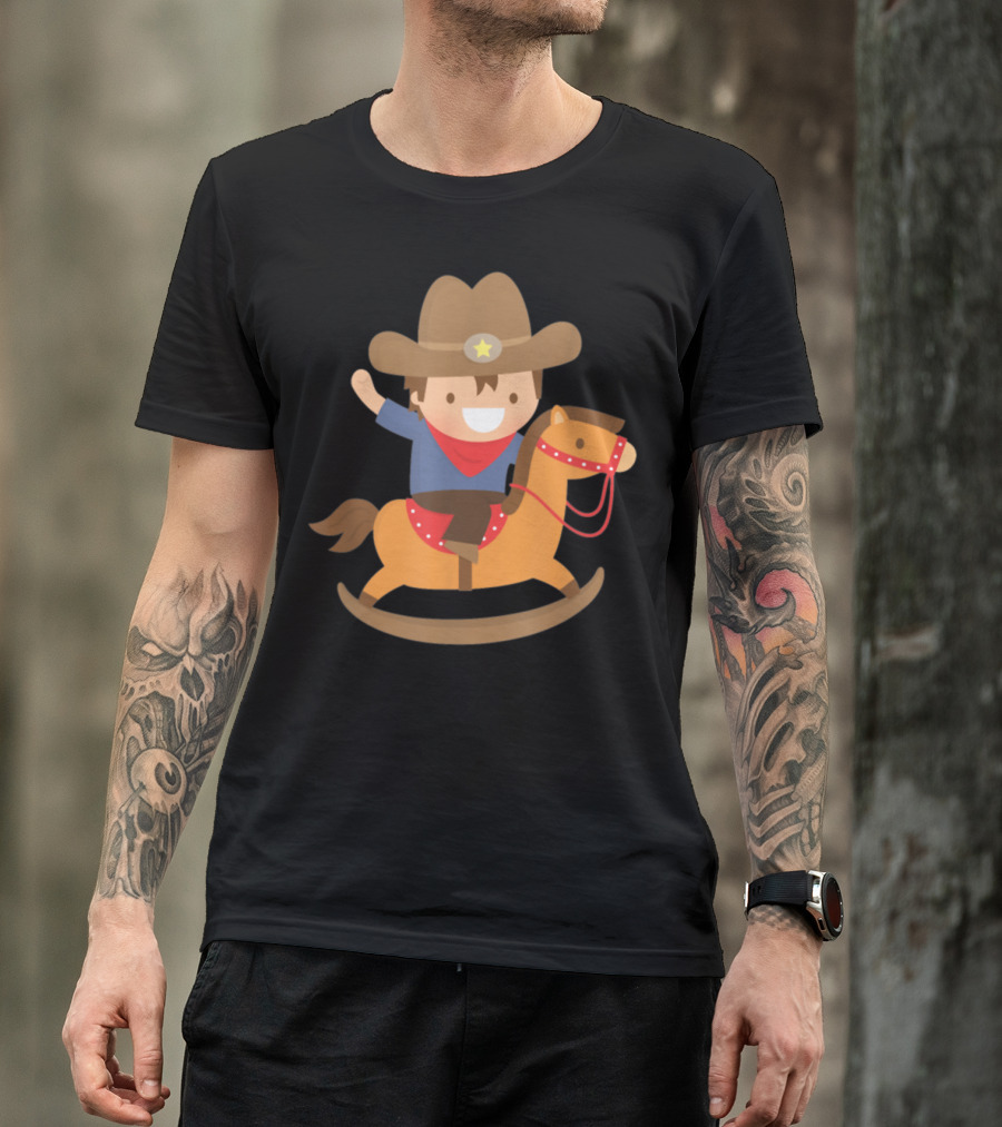 Cute Cowboy Riding Rocking Horse With Hat And Star T-Shirt