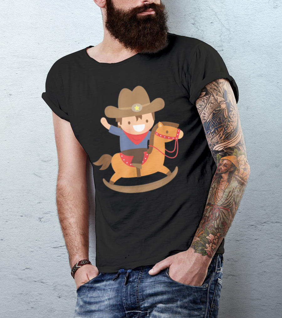Cute Cowboy Riding Rocking Horse With Hat And Star T-Shirt