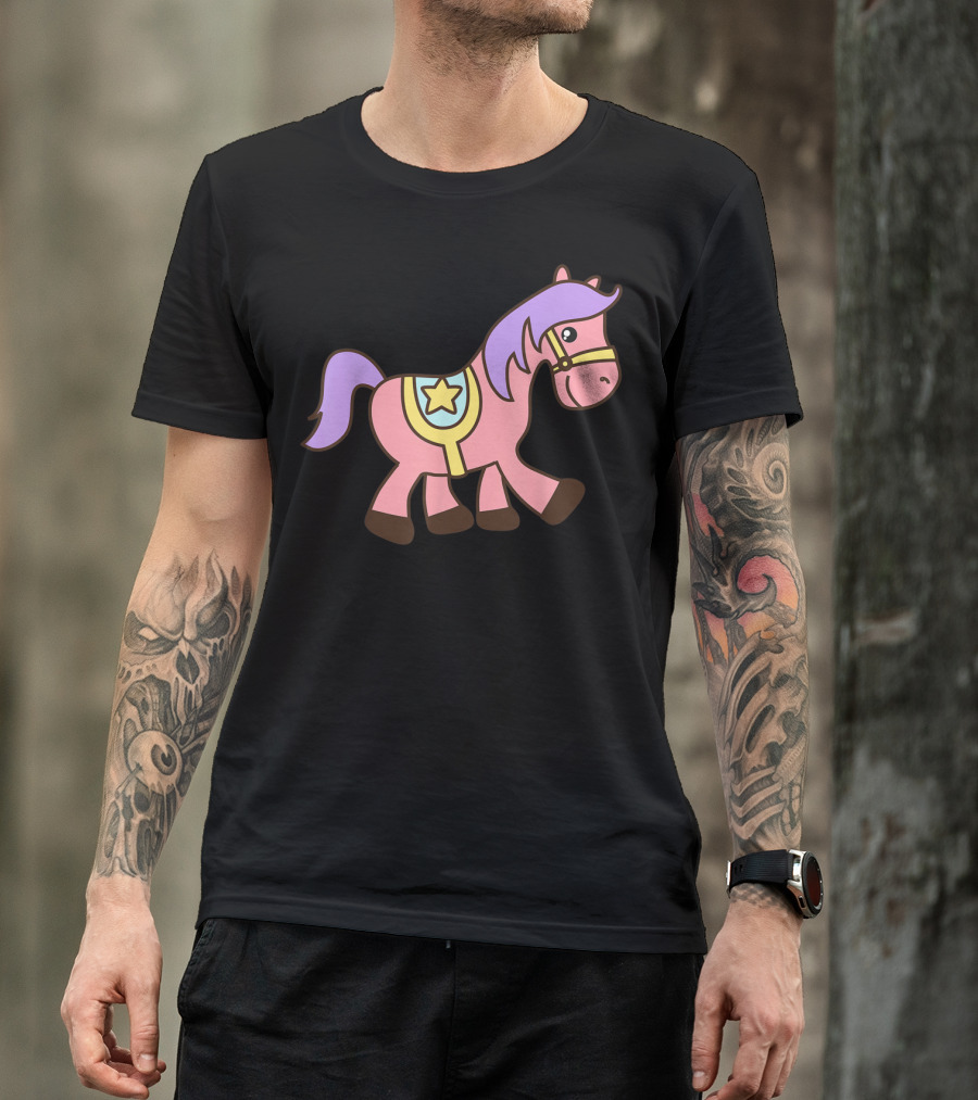 Happy Pink Pony With Purple Mane And Star Saddle T-Shirt
